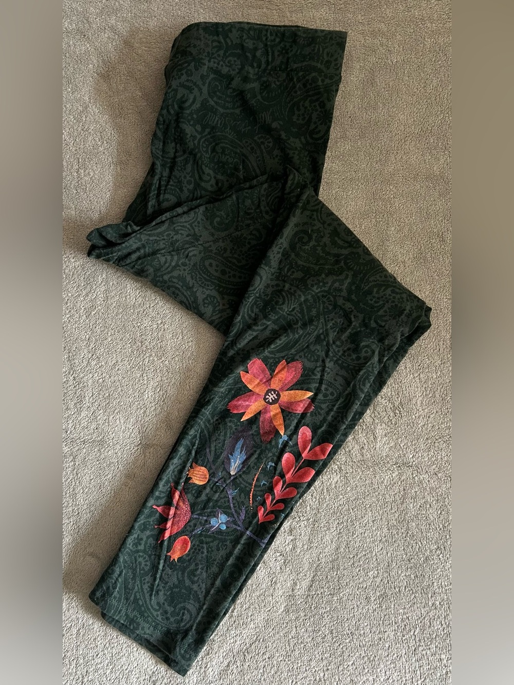 Dark Green Paisley Desigual Leggings with Colorful Floral Print